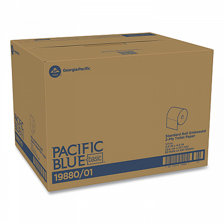 Pacific Blue Basic Bathroom Tissue, Septic Safe, 2-Ply, White, 550 Sheets/Roll, 80 Rolls/Carton (1988001)