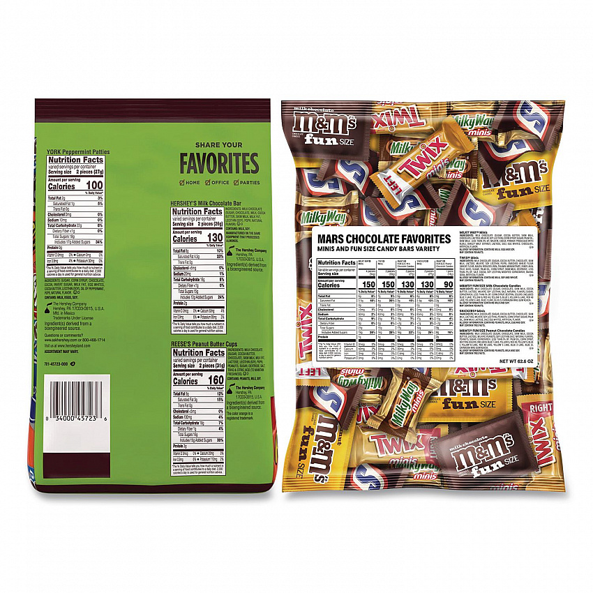 Assortment Milk Chocolate/Mar's Chocolate Favorites, 30.22 oz Bag and 62.6 oz Bag/Carton (60004054)