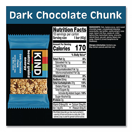 Healthy Grains Energy Dark Chocolate Chunk Bars, 1.4 oz Bar, 10/Box (67074)