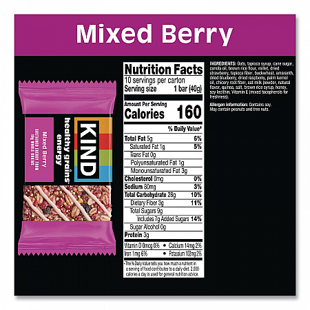 Healthy Grains Energy Mixed Berry Bars, 1.4 oz Bar, 10/Box (67073)