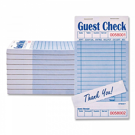 Guest Check Pad with Ruled Back, 15 Lines, One-Part (No Copies), 3.5 x 6.7, 50 Forms/Pad, 50 Pads/Carton (GC36321)