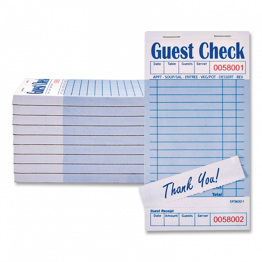 Guest Check Pad with Ruled Back, 15 Lines, One-Part (No Copies), 3.5 x 6.7, 50 Forms/Pad, 50 Pads/Carton (GC36321)