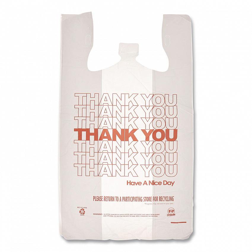 Thank You Bags, Thank You - Have a Nice Day Labeling, Cut-Out Handles, 11.5" x 6.5" x 21", White/Red, 1,000/Carton (RPTYB6)