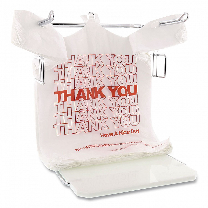 Thank You Bags, Thank You - Have a Nice Day Labeling, Cut-Out Handles, 11.5" x 6.5" x 21", White/Red, 1,000/Carton (RPTYB6)