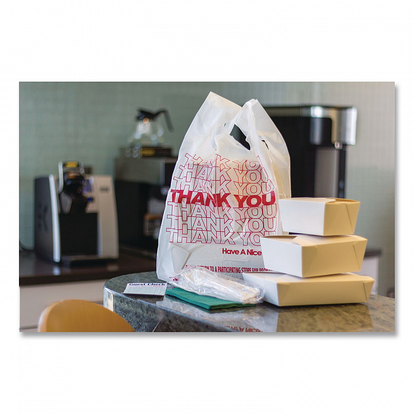Thank You Bags, Thank You - Have a Nice Day Labeling, Cut-Out Handles, 11.5" x 6.5" x 21", White/Red, 1,000/Carton (RPTYB6)
