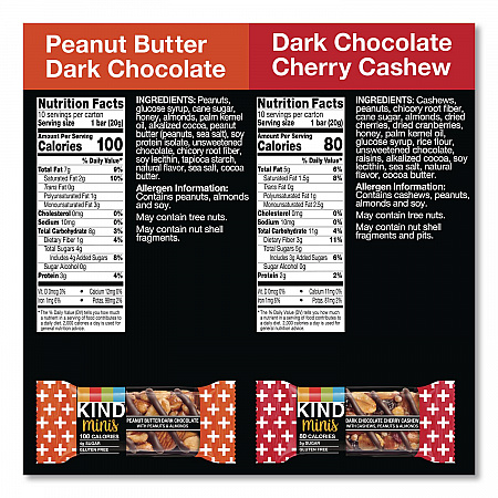 Minis Peanut Butter Dark Chocolate and Dark Chocolate Cherry Cashew Variety Pack, 0.74 oz Bar, 20/Box (43012)