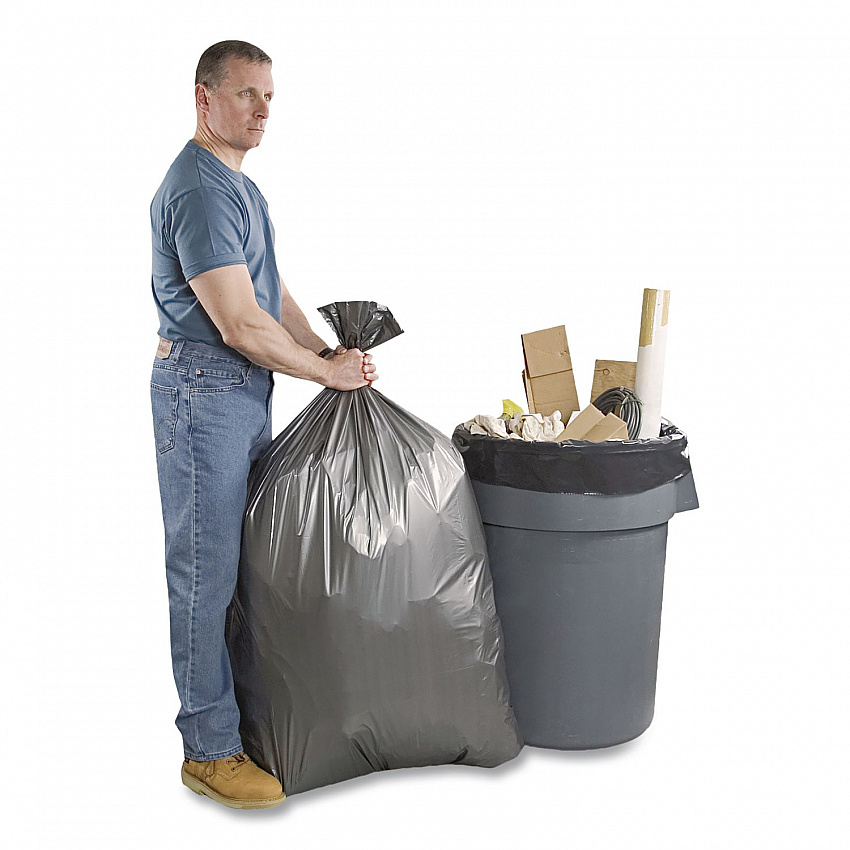 Can Liners, 60 gal, 1.55 mil, 39" x 56", Gray, 5 Bags/Roll, 5 Rolls/Carton (PLA5525)