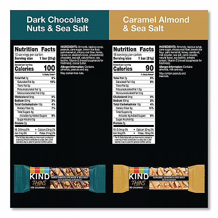 Thins Dark Chocolate Nuts and Sea Salt/Caramel Almond and Sea Salt Variety Pack, 0.74 oz Bar, 20/Box (41888)
