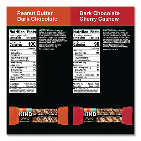 Thins Peanut Butter Dark Chocolate and Dark Chocolate Cherry Cashew Variety Pack, 0.74 oz Bar, 20/Box (41891)