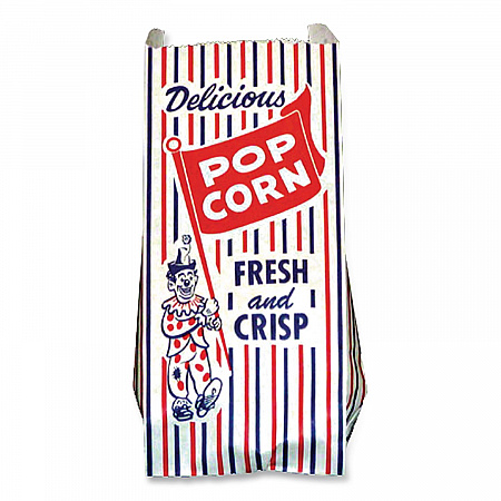 Pinch-Bottom Paper Popcorn Bag, Delicious Popcorn: Circus Clown Icon Labeling, 4