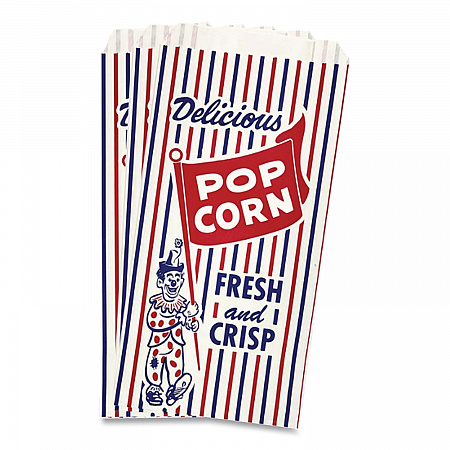 Pinch-Bottom Paper Popcorn Bag, Delicious Popcorn: Circus Clown Icon Labeling, 4