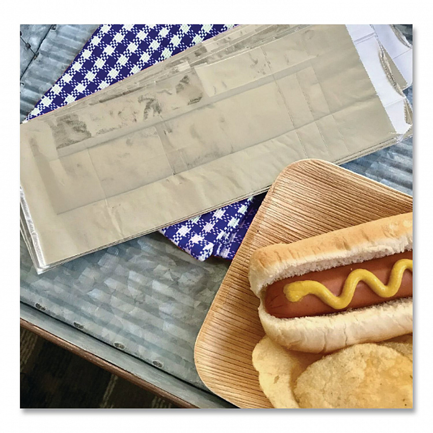 Foil Single-Serve Bags, Unlabeled Hot Dog, 3.5" x 1.5" x 8.5", Silver, 1,000/Carton (300456)