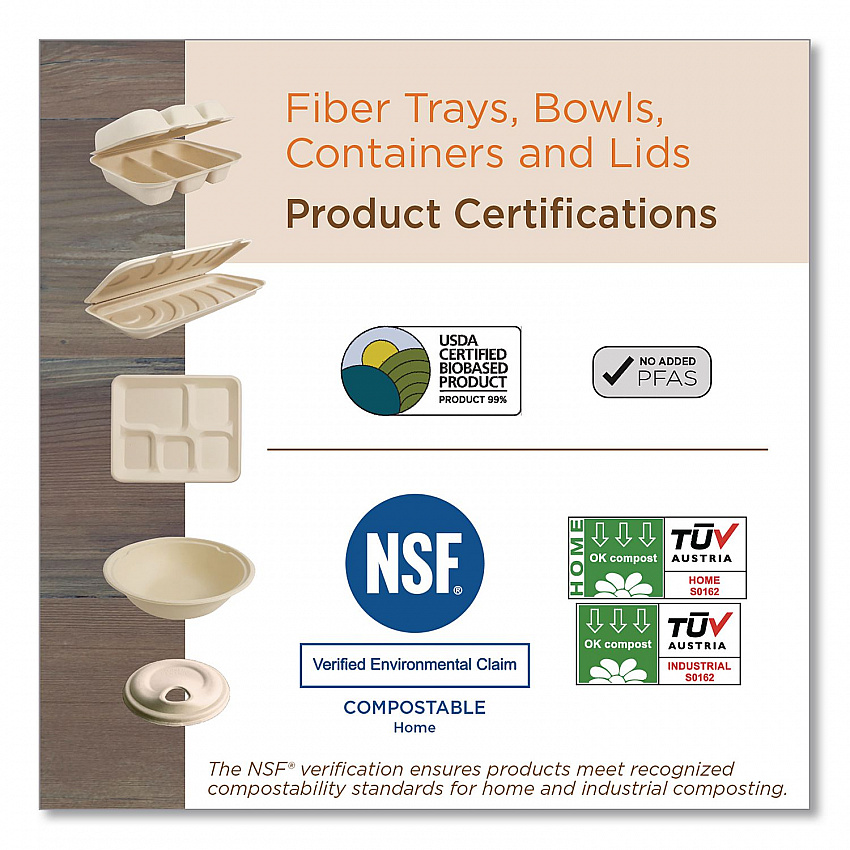 Fiber Foodservice Trays, 5 Compartments, 8.5 x 10.24 x 1.01, Natural, Paper, 400/Carton (TRSC5CLFS)