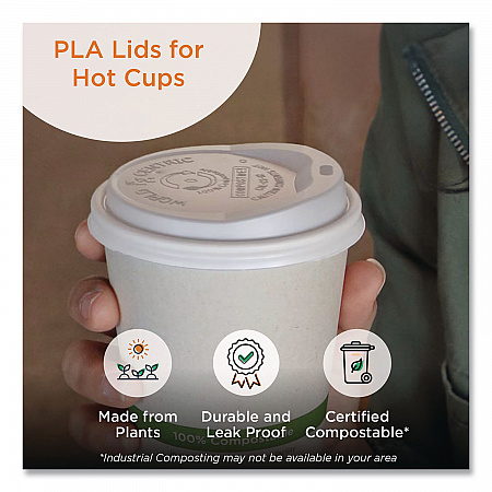 PLA Lids for Hot Cups, Fits 10 oz to 20 oz Hot Cups, Plastic, White, 1,000/Carton (CULCS12)