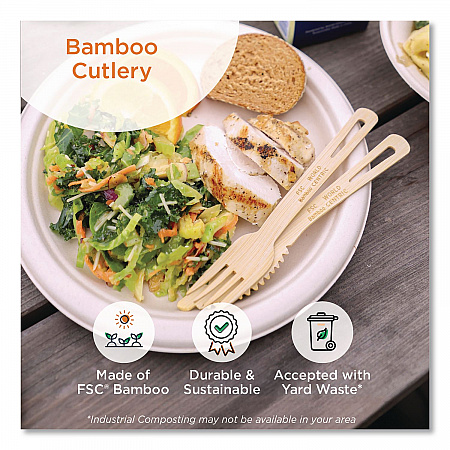 Bamboo Cutlery, Fork/Knife/Napkin/Spoon, Paper, Natural, 250/Carton (ASBBTN)