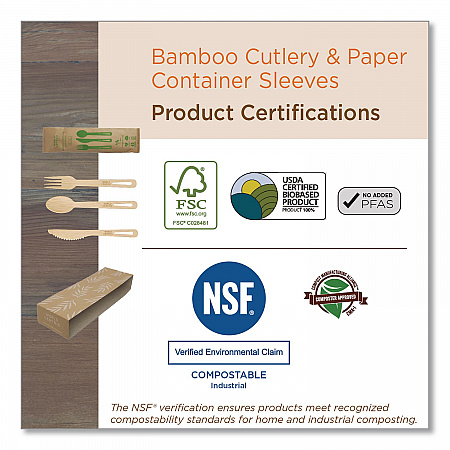 Bamboo Cutlery, Fork/Knife/Napkin/Spoon, Paper, Natural, 250/Carton (ASBBTN)