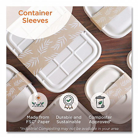 Fiber Container Sleeves, World Centric Leaf Design, 7.5 x 10 x 3.25, Natural, Paper, 800/Carton (SLPATR60)