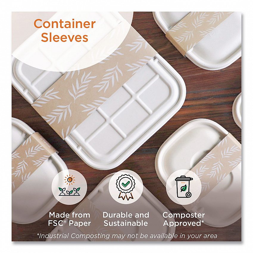 Fiber Container Sleeves, World Centric Leaf Design, 7.5 x 10 x 3.25, Natural, Paper, 800/Carton (SLPATR60)