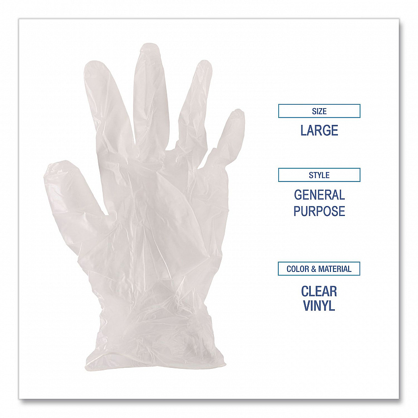 General Purpose Vinyl Gloves, Powder-Free, X-Large, 2.6 mil Thick, 9.5" Long, Clear, 100/Box (365XLBX)