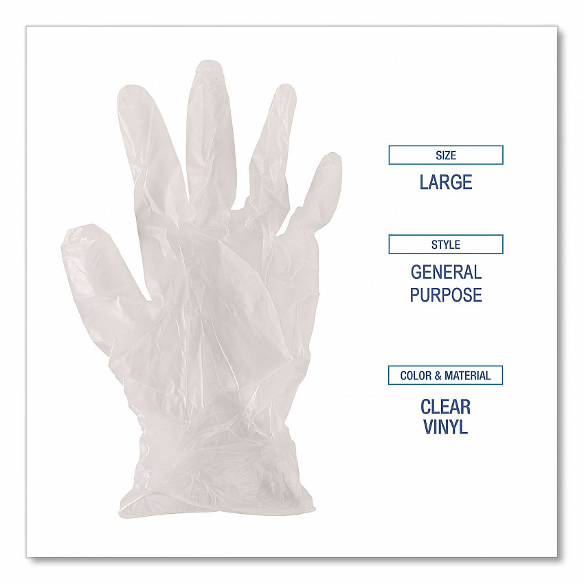 General Purpose Vinyl Gloves, Powder-Free, X-Large, 2.6 mil Thick, 9.5" Long, Clear, 100/Box, 10 Boxes/Carton (365XLCT)