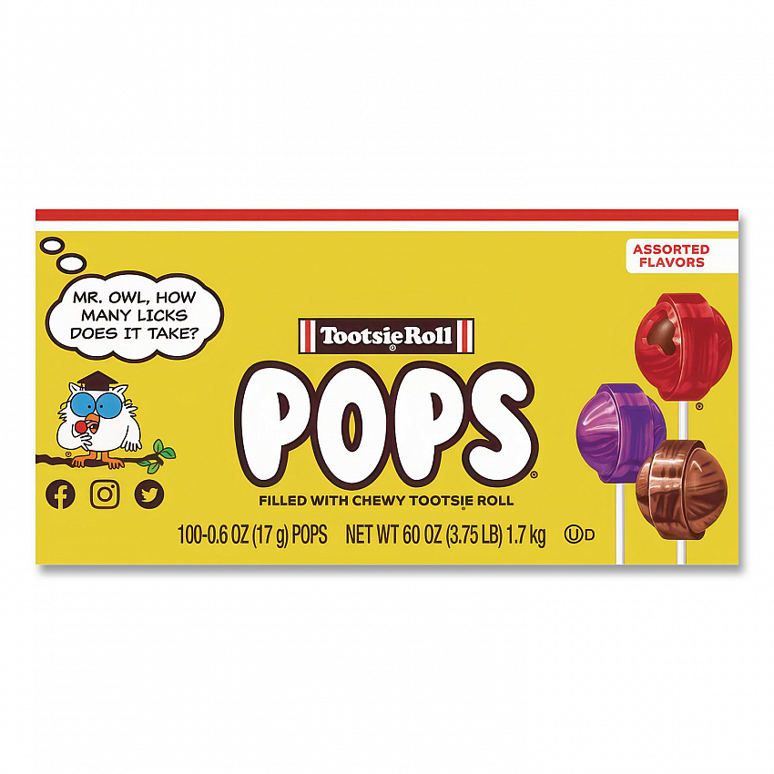 Tootsie Pops, Assorted Original Flavors, 0.6 oz Lollipops, 100/Box (0508)