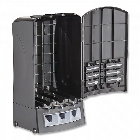Trio Utensil Dispenser, Holds 100 Forks/100 Knives/100 Spoons, 13.39 x 15.75 x 23.62, Black (56102200)