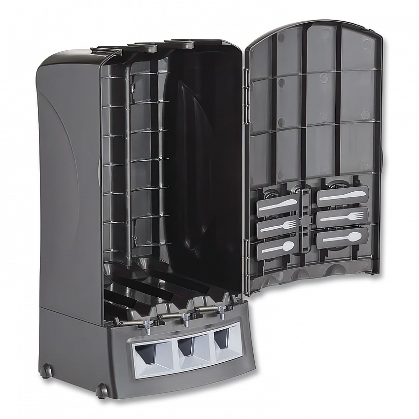 Trio Utensil Dispenser, Holds 100 Forks/100 Knives/100 Spoons, 13.39 x 15.75 x 23.62, Black (56102200)