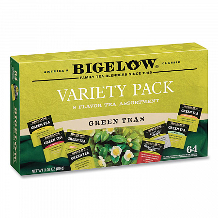 Green Tea Assortment, Tea Bags, 64/Box, 6 Boxes/Carton (30568CT)