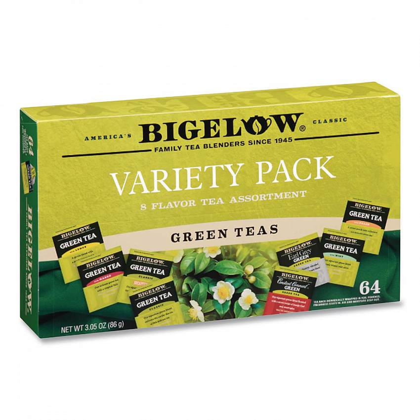 Green Tea Assortment, Tea Bags, 64/Box, 6 Boxes/Carton (30568CT)