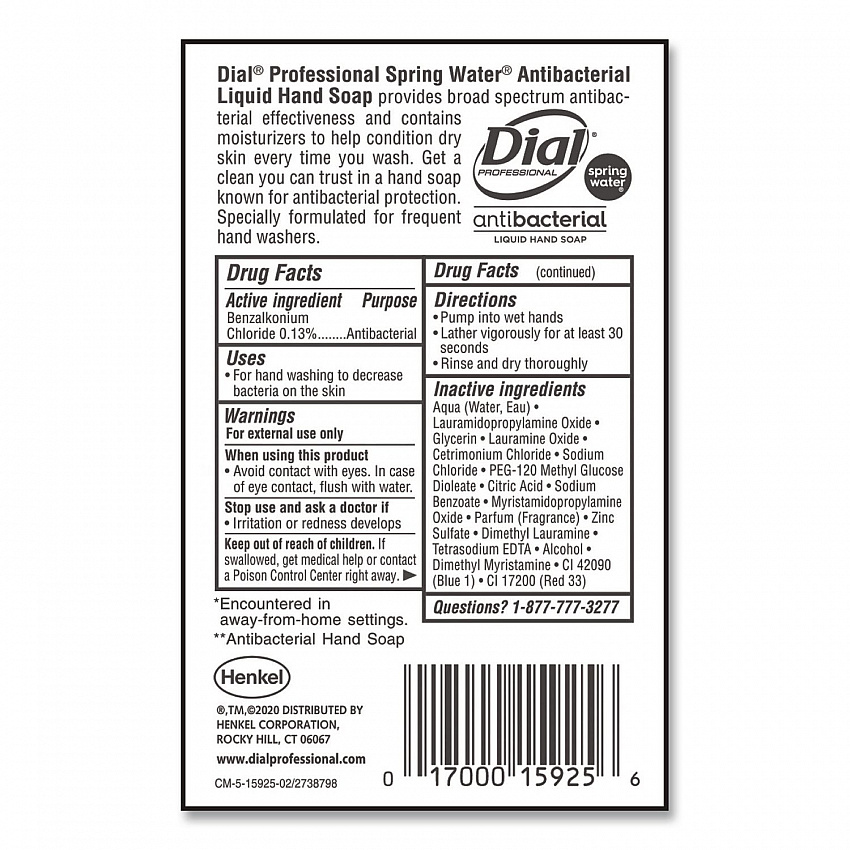 Antibacterial Liquid Hand Soap, Spring Water Scent, 1 gal, 4/Carton (15926)