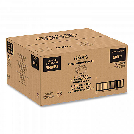 Compostable Molded Fiber Dinnerware, ProPlanet Seal, 3-Compartment Plate, 9