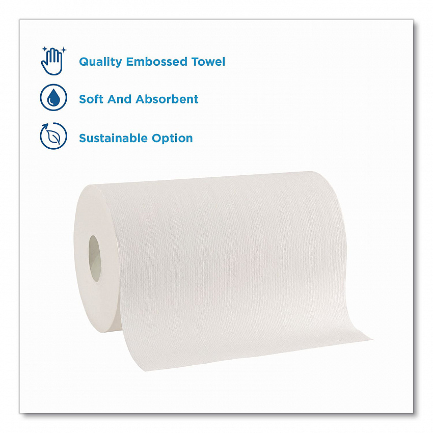 SofPull Hardwound Paper Towel Roll, Nonperforated, 1-Ply, 9" x 400 ft, White, 6 Rolls/Carton (26610)