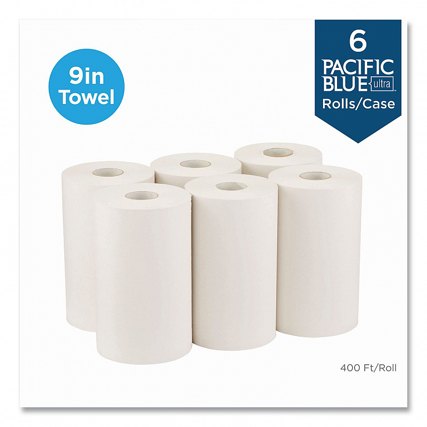 SofPull Hardwound Paper Towel Roll, Nonperforated, 1-Ply, 9" x 400 ft, White, 6 Rolls/Carton (26610)