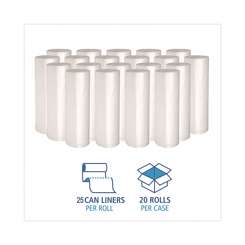 High-Density Can Liners, 30 gal, 10 mic, 30" x 36", Natural, Perforated Roll, 25 Bags/Roll, 20 Rolls/Carton (303613)