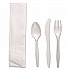 Four-Piece Cutlery Kit, Mediumweight, Fork/Knife/Napkin/Spoon, Plastic, White, 250/Carton (FKTNMWPPWH)
