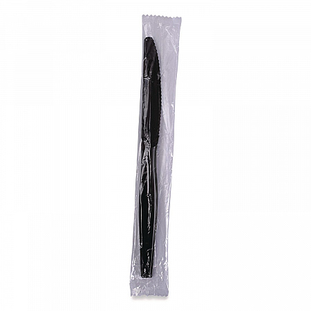 Heavyweight Wrapped Polypropylene Cutlery, Knife, Plastic, Black, 1,000/Carton (KNIHWPPBIW)