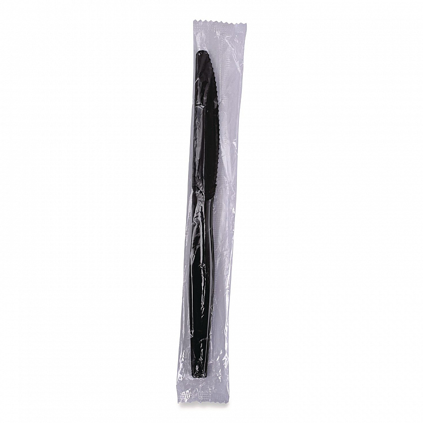 Heavyweight Wrapped Polypropylene Cutlery, Knife, Plastic, Black, 1,000/Carton (KNIHWPPBIW)
