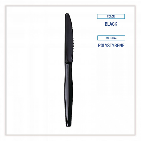 Heavyweight Wrapped Polypropylene Cutlery, Knife, Plastic, Black, 1,000/Carton (KNIHWPPBIW)