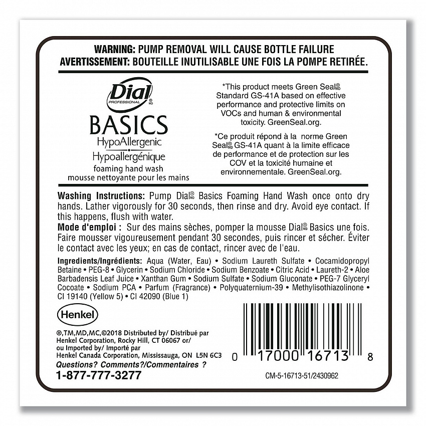 Basics Hypoallergenic Foaming Hand Wash Refill for FIT Manual Dispenser, Honeysuckle Scent, 1.2 L, 3/Carton (16714)