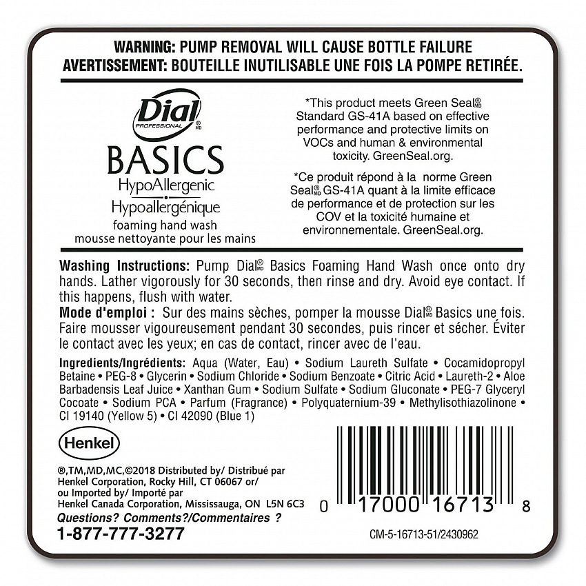 Basics Hypoallergenic Foaming Hand Wash Refill for FIT Manual Dispenser, Honeysuckle Scent, 1.2 L (16714EA)