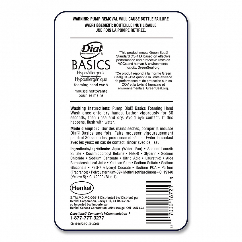 Basics Hypoallergenic Foaming Hand Wash Refill for FIT Touch Free Dispenser, Honeysuckle Scent, 1 L (16722EA)