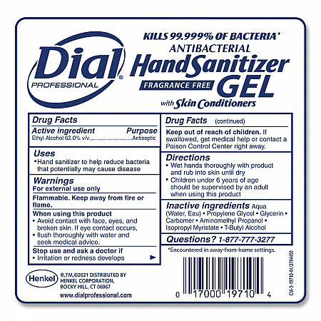 Antibacterial Foaming Hand Sanitizer Refill for Dial 1700 V Dispenser, 1.2 L, Fragrance Free, 3/Carton (19717CT)