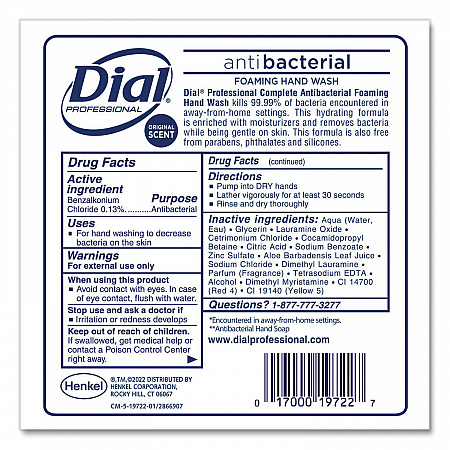 Antibacterial Foaming Hand Wash Refill for 1700 V Dispenser, Original Scent, 1.7 L, 3/Carton (19723)