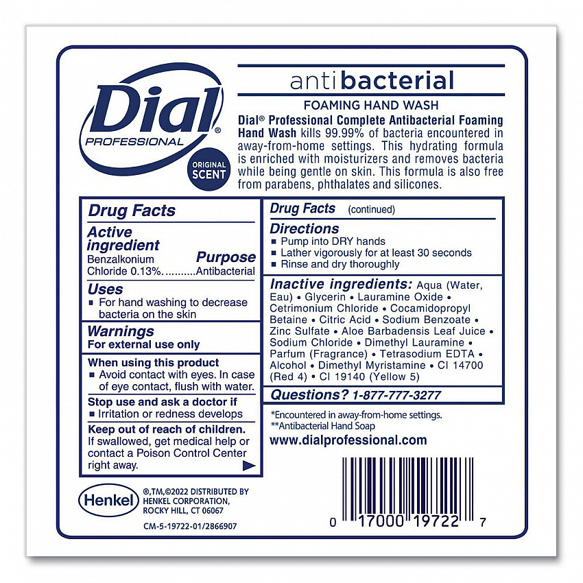Antibacterial Foaming Hand Wash Refill for 1700 V Dispenser, Original Scent, 1.7 L, 3/Carton (19723)