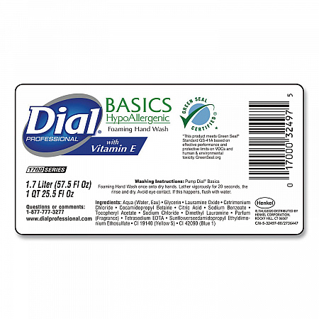 Basics Hypoallergenic Foaming Hand Wash Refill for 1700 Dispenser, with Vitamin E, Honeysuckle Scent, 1.7 L, 3/Carton (32499)