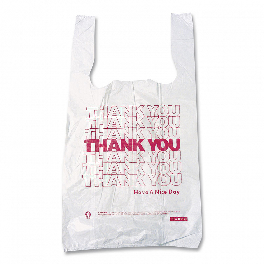Thank You High-Density Shopping Bags, Have a Nice Day Labeling, Cut-Out Handles, 10" x 5" x 19", White/Red, 2,000/Carton (10519THYOU)