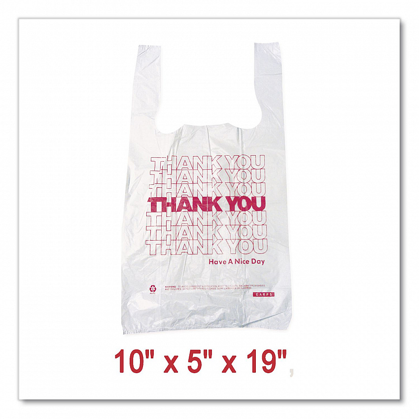 Thank You High-Density Shopping Bags, Have a Nice Day Labeling, Cut-Out Handles, 10" x 5" x 19", White/Red, 2,000/Carton (10519THYOU)