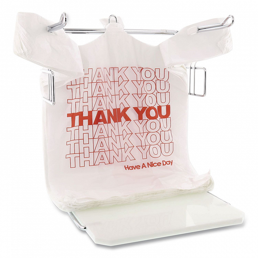 Thank You High-Density Shopping Bags, Have a Nice Day Labeling, Cut-Out Handles, 10" x 5" x 19", White/Red, 2,000/Carton (10519THYOU)