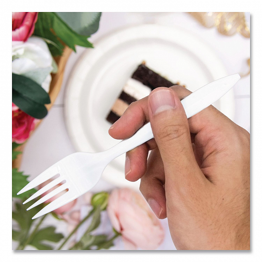 Style Setter Medium Weight Polypropylene Cutlery, Fork, Plastic, White, 1,000/Carton (F6OW)