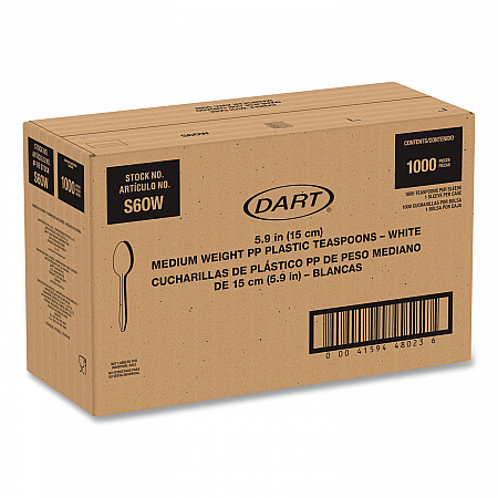 Style Setter Medium Weight Polypropylene Cutlery, Teaspoon, Plastic, White, 1,000/Carton (S6OW)